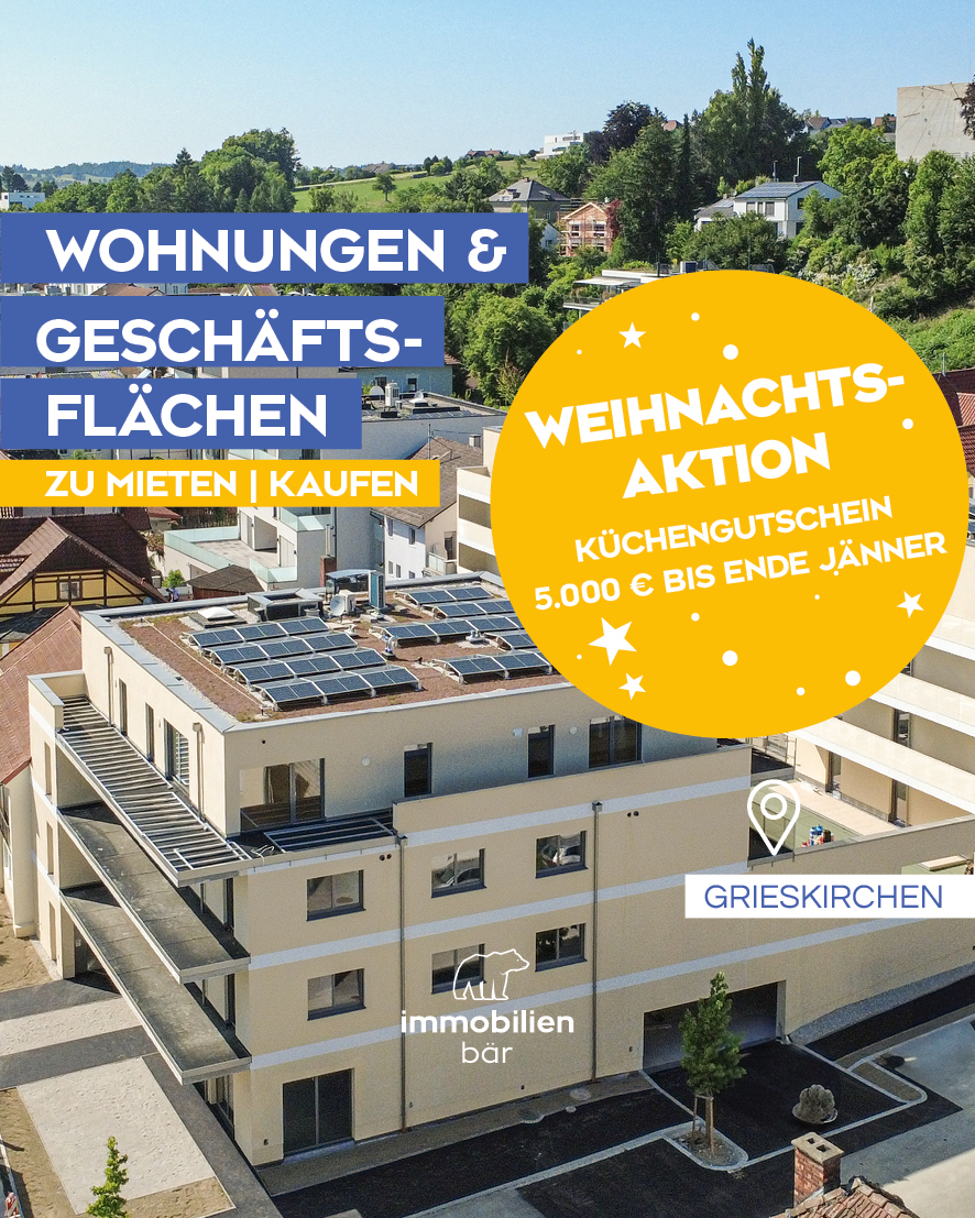 DES MOG I MIETEN!
Ganz genau – die schlüsselfertigen, modernen Wohnungen in DES MOG I - Grieskirchen kannst du jetzt auch mieten oder kaufen!
Und weil wir mit dem Christkind einen ziemlich guten Deal haben, gibt’s obendrauf einen Küchengutschein im Wert von 5.000 €. 🎁✨
Also zögere nicht – die Aktion gilt nur bis Ende Jänner!

#immobär #mieten #kaufen #weihnachtsaktion #immobilien