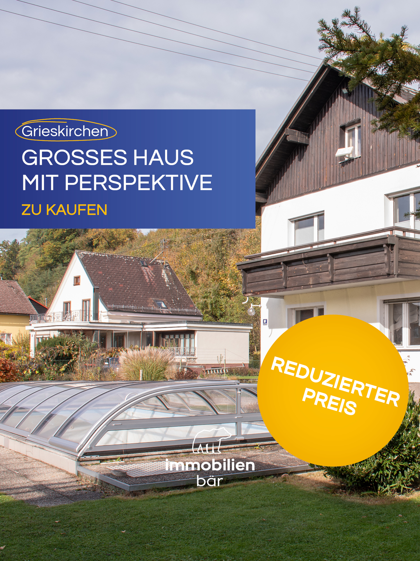🔥 Hot NEWS! 🔥
Bei diesem charmanten und großzügigen Haus in Grieskirchen gibt es ein spannendes Update: Der Preis wurde gesenkt! 🏡⬇️
Ein Angebot, das du dir jetzt unbedingt genauer ansehen solltest. 👀✨
Schau gleich online bei uns vorbei. Dich erwarten über 160 m² Wohnfläche, ein großzügiges Grundstück mit 1.296 m², ein Garten mit Pool 🏊‍♂️🌳 sowie viele weitere Highlights wie mehrere Zimmer, Zubauten und eine Doppelgarage. 🚗🚗
Dieses Haus eignet sich perfekt für Heimwerker 🔨 und Familien 👨‍👩‍👧‍👦, die ihre eigenen Ideen verwirklichen und ihrer Kreativität freien Lauf lassen möchten.
Schau dir dieses besondere Zuhause gemeinsam mit Robert an. 😊
Wir freuen uns auf deine Anfrage und eine persönliche Besichtigung mit dir! 🔑🏡