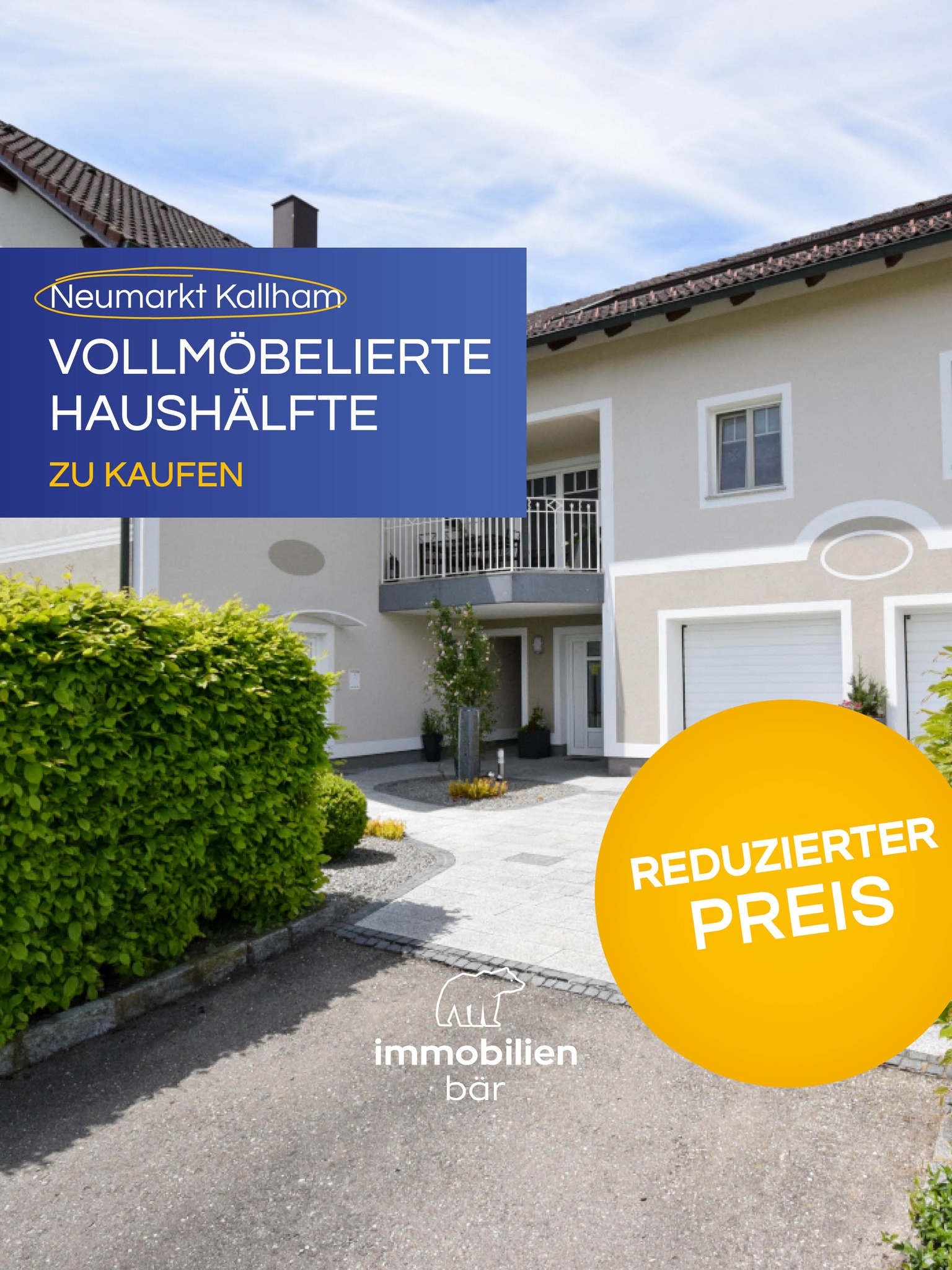 🏠 Hochwertige und bezugsfertige Haushälfte in Neumarkt im Hausruckkreis verfügbar!
Hier wartet ein hochwertiges Zuhause mit viel Platz auf dich. ❤️
Alles auf einen Blick:
✨ ca. 119 m² Wohnfläche
🌳 eigener Garten mit Fahrzeugstellplatz
🛖 gemütliche Gartenhütte
Perfekt geeignet für Paare oder kleinere Familien, die ein gemütliches und hochwertiges Zuhause suchen. 🏡
Jetzt Besichtigung mit Stefan vereinbaren! 📞
#NeumarktImHausruckkreis #Haushälfte #Eigenheim #Immobilien #Immobär #Immobilienbär