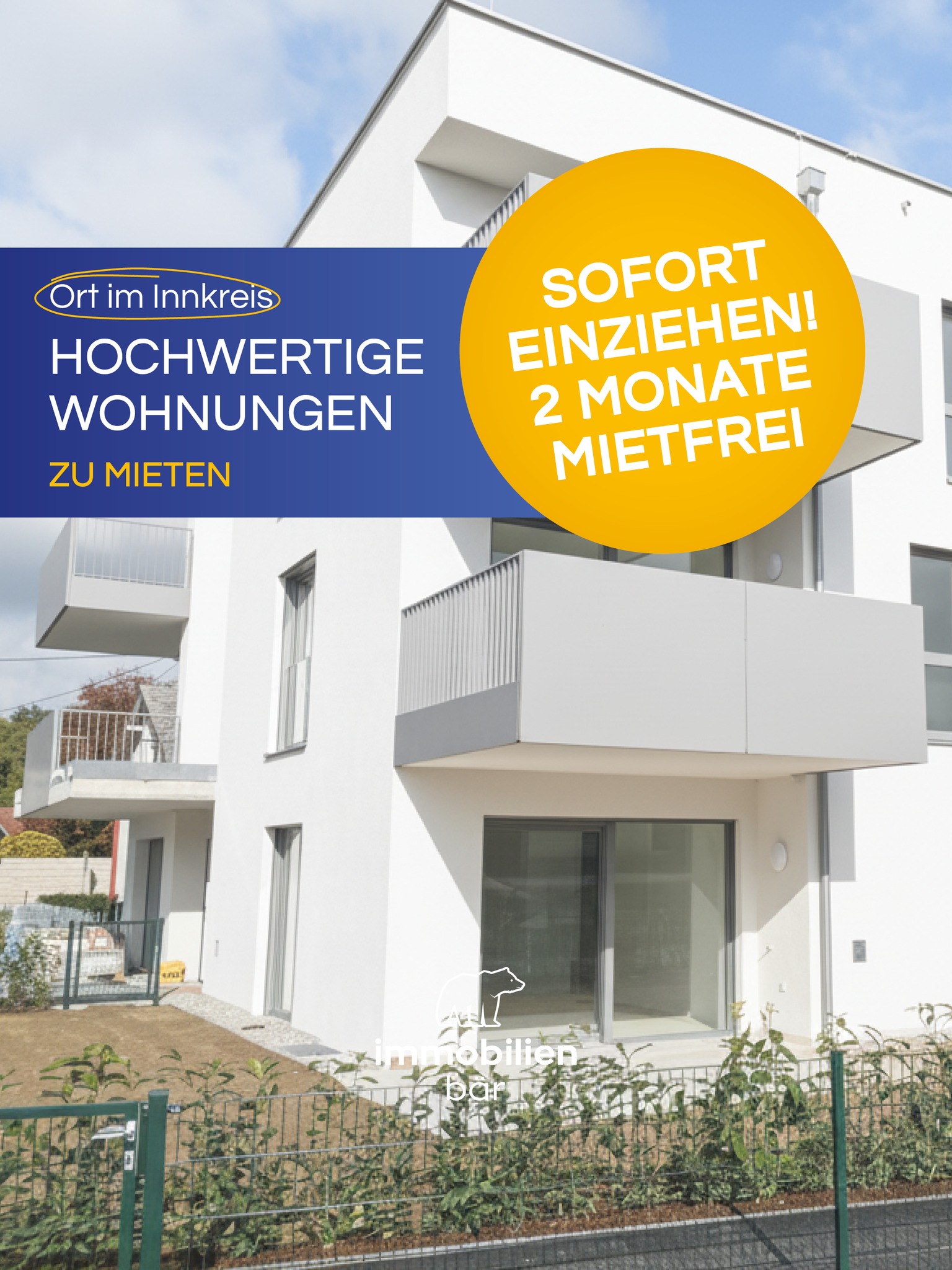 🔥 2 Monate mietfrei! 🔥
Ja, richtig gelesen, das ist kein Scherz! 😍
In der schönen Wohnanlage Ortlieb in Ort im Innkreis kannst du in einer modernen Mietwohnung die ersten zwei Monate gratis wohnen. 🏡✨
Ein kleines Startgeschenk für alle, die jetzt schnell genug sind. 🎁
Aber Achtung: Das Angebot gilt nur, solange der Vorrat reicht! ⏳
Zur Verfügung stehen moderne Wohnungen mit 75–79 m² Wohnfläche. Die hellen und freundlich gestalteten Räume überzeugen mit einer überdurchschnittlichen Raumhöhe und einem besonderen Wohngefühl. ✨
Zu jeder Wohneinheit gehören außerdem:
🌿 ein eigener Balkon
📦 ein Kellerabteil
Auch 🚗 Parkplätze sind verfügbar.
Stefan zeigt dir gerne die aktuell verfügbaren Einheiten und begleitet dich bei der Besichtigung. 😊🔑
Melde dich jetzt und sichere dir deine neue Wohnung! 📞