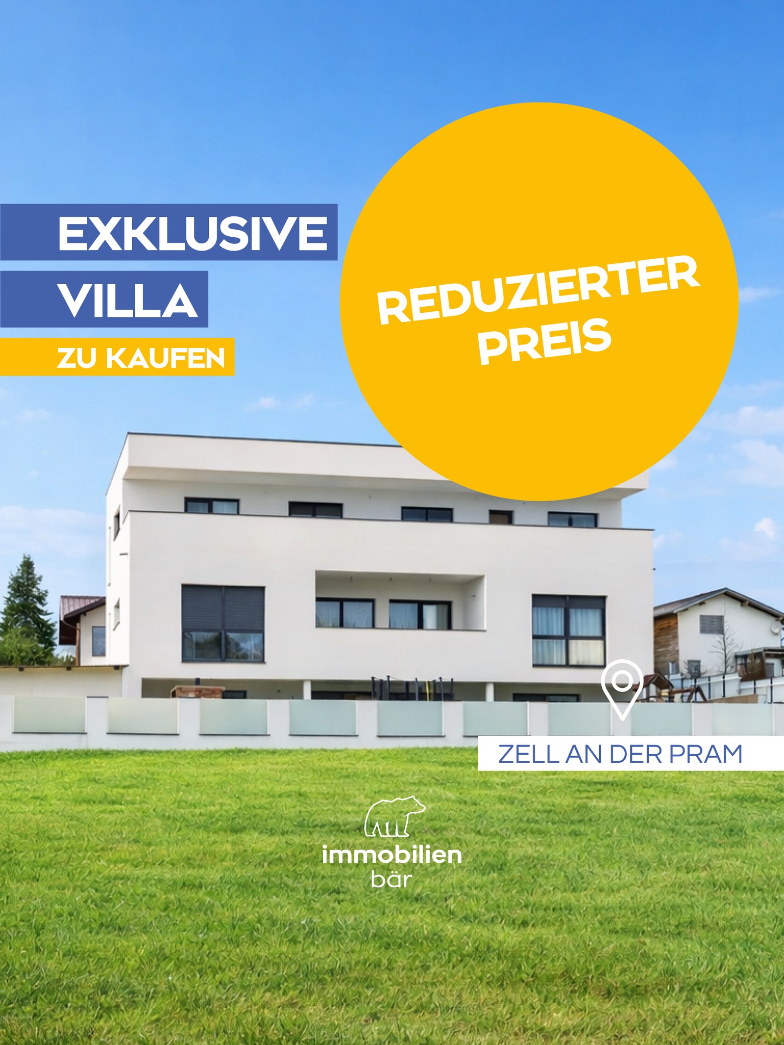 🏡 Hol dir eine Luxusvilla zum Schnäppchenpreis – Zell an der Pram 📍

Die große moderne Liegenschaft in sonniger Hanglage verspricht nicht nur viel Platz, sondern überzeugt auch mit moderner Ausstattung und toller Raumaufteilung. ☀️✨
335 m² Wohnfläche, 7 helle und moderne Zimmer, 2 Bäder, 4 WCs und eine Garage 🚗 sind erst der Anfang.
Auf der Gartenebene wartet nämlich noch ein vorbereitetes Hallenbad 🏊‍♂️, bei dem nur noch ein Feinschliff fehlt. 💫
Komm zur Besichtigung und überzeuge dich selbst von diesem Traumhaus der Extraklasse. 🔑🏠