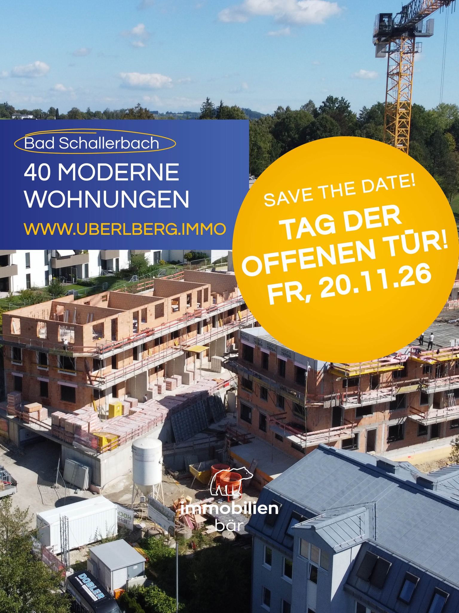 🎉 Wir haben Grund zum Feiern! 🏡✨
Der erste Bauabschnitt von Wohnen am Uberlberg 2 in Bad Schallerbach ist abgeschlossen! Das wollen wir gemeinsam mit dir feiern und laden dich herzlich zu unserem großen Tag der offenen Tür ein. 🥂s
📅 20. November
⏰ 13:00 bis 16:00 Uhr
📍 Wohnen am Uberlberg 2, Bad Schallerbach
Gemeinsam mit uns und den Bauträgern kannst du das Bauprojekt besichtigen, dich mit uns austauschen oder einfach ein paar Drinks und Snacks genießen. 🏡🍹
👉 Bitte melde dich schon jetzt für eine Führung an! Schick deine Anmeldung mit deinem Namen und deiner gewünschten Uhrzeit an 📩 info@immobaer.at
Wir freuen uns auf dich! 💚 Bis bald in Bad Schallerbach!
#ImmoBär #BadSchallerbach #WohnenAmUberlberg2 #TagDerOffenenTür #Neubau